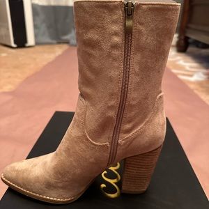 Ccocci taupe boot side zip with fringe never worn!